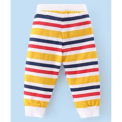 Babyhug Cotton Knit Full Length Lounge Pants Striped & Text Printed Pack of 3 - Blue Yellow & Red