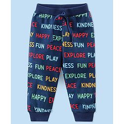 Babyhug Cotton Knit Full Length Lounge Pants Striped & Text Printed Pack of 3 - Blue Yellow & Red