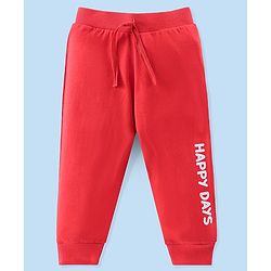 Babyhug Cotton Knit Full Length Lounge Pants Striped & Text Printed Pack of 3 - Blue Yellow & Red