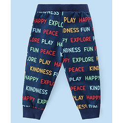 Babyhug Cotton Knit Full Length Lounge Pants Striped & Text Printed Pack of 3 - Blue Yellow & Red