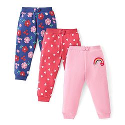 Babyhug Cotton Full Length Lounge Pants Striped Pack of 3 - Pink & Blue