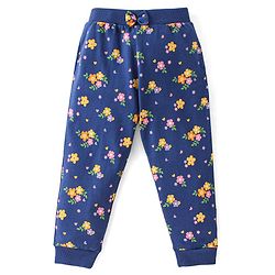 Babyhug Cotton Full Length Lounge Pants with Floral Print  & Bow Applique Pack of 3 - Pink Yellow & Blue