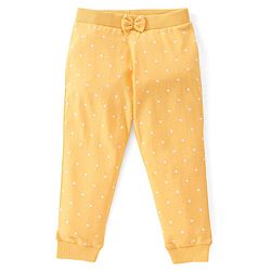 Babyhug Cotton Full Length Lounge Pants with Floral Print  & Bow Applique Pack of 3 - Pink Yellow & Blue