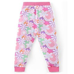Babyhug Cotton Full Length Lounge Pants Floral Printed Pack of 3 - Pink & Orange