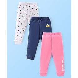 Babyhug Cotton Jersey Knit Lounge Pant Star Print Pack of 3 - Multicolor