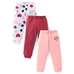 Babyhug Cotton Jersey Knit Lounge Pant Heart Print Pack of 3 - Multicolor