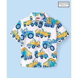 Babyhug 100% Cotton Knit Half Sleeve Shirt With JCB Print - White