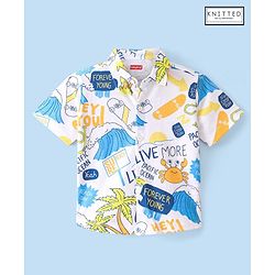 Babyhug 100% Cotton Knit Half Sleeves Regular Collar Beach Print Shirt - White
