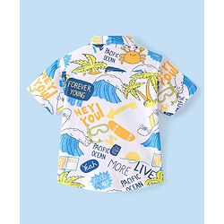 Babyhug 100% Cotton Knit Half Sleeves Regular Collar Beach Print Shirt - White