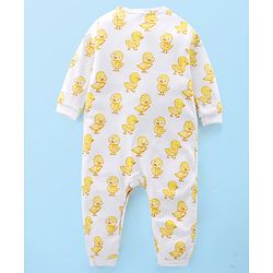 Babyhug 100% Cotton Interlock Knit Full Sleeves Romper Duck Print - White