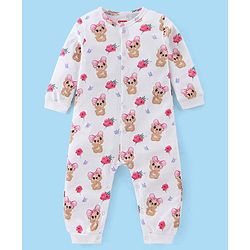 Babyhug 100% Cotton Full Sleeves Romper With Teddy Print - White