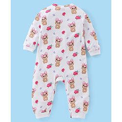Babyhug 100% Cotton Full Sleeves Romper With Teddy Print - White