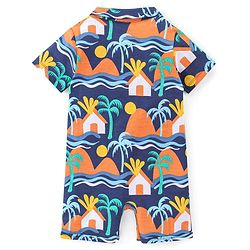 Babyhug 100% Cotton Interlock Knit Half Sleeves Beach Theme Romper - Multicolor