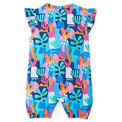 Babyhug 100% Cotton Knit Flutter Sleeves Romper With Coral Print - Blue