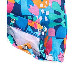 Babyhug 100% Cotton Knit Flutter Sleeves Romper With Coral Print - Blue