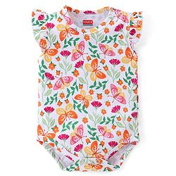 Babyhug 100% Cotton Sleeveless Onesie With Floral Print - White & Pink