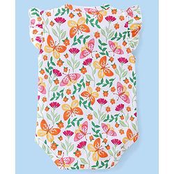 Babyhug 100% Cotton Sleeveless Onesie With Floral Print - White & Pink