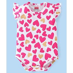 Babyhug 100% Cotton Knit Sleeveless Onesie With Heart Print - White & Pink