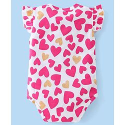 Babyhug 100% Cotton Knit Sleeveless Onesie With Heart Print - White & Pink