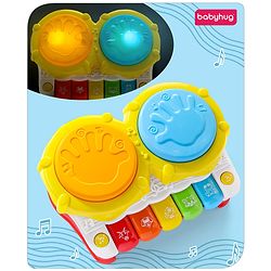 Babyhug 2 In 1 Musical Drum Piano With Lights and Animal Sounds| Volume Control Early Educational Learning Toy| Musical Toy with Flashing Lights Drum Keyboard for 3 Years+ Kids| Gifting Toy| BIS Certified