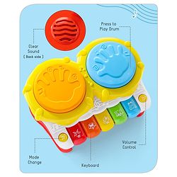 Babyhug 2 In 1 Musical Drum Piano With Lights and Animal Sounds| Volume Control Early Educational Learning Toy| Musical Toy with Flashing Lights Drum Keyboard for 3 Years+ Kids| Gifting Toy| BIS Certified