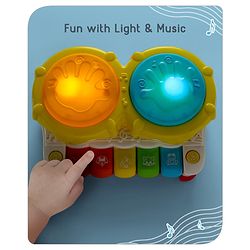 Babyhug 2 In 1 Musical Drum Piano With Lights and Animal Sounds| Volume Control Early Educational Learning Toy| Musical Toy with Flashing Lights Drum Keyboard for 3 Years+ Kids| Gifting Toy| BIS Certified