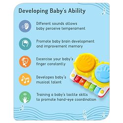 Babyhug 2 In 1 Musical Drum Piano With Lights and Animal Sounds| Volume Control Early Educational Learning Toy| Musical Toy with Flashing Lights Drum Keyboard for 3 Years+ Kids| Gifting Toy| BIS Certified