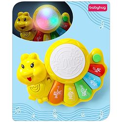 Babyhug Learn N Play Caterpillar Musical Drum Piano With Lights and Animal Sounds| Volume Control Early Educational Learning Toy| Musical Toy with Flashing Lights Drum Piano for 3 Years+ Kids| Gifting Toy| BIS Certified