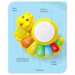 Babyhug Learn N Play Caterpillar Musical Drum Piano With Lights and Animal Sounds| Volume Control Early Educational Learning Toy| Musical Toy with Flashing Lights Drum Piano for 3 Years+ Kids| Gifting Toy| BIS Certified