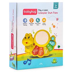 Babyhug Learn N Play Caterpillar Musical Drum Piano With Lights and Animal Sounds| Volume Control Early Educational Learning Toy| Musical Toy with Flashing Lights Drum Piano for 3 Years+ Kids| Gifting Toy| BIS Certified