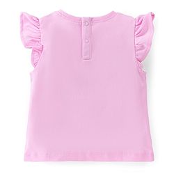 Babyhug 100% Cotton Knit Frill Sleeves Top with Text Print and Petal Embroidery - Pink