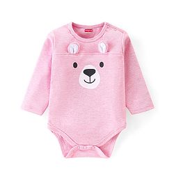 Babyhug 100% Cotton Full Sleeves Onesies With Cap & Mittens & Booties Teddy Print - Pink