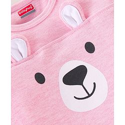 Babyhug 100% Cotton Full Sleeves Onesies With Cap & Mittens & Booties Teddy Print - Pink