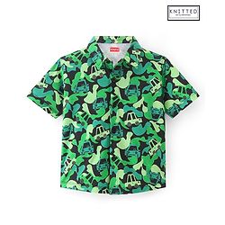 Babyhug 100% Cotton Knit Half Sleeve Shirt With Car Print - Green