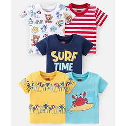 Babyhug 100% Cotton Half Sleeves T-Shirt Bear Print Pack of 5- Multicolour