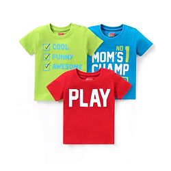 Babyhug Cotton  Half Sleeves T-Shirt With Text Graphics Pack of 3 - Multicolour