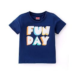 Babyhug Cotton Half Sleeves T-Shirt With Text Graphics - Navy