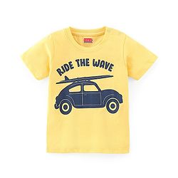 Babyhug Cotton Knit Half Sleeves Car Printed T-Shirt - Yellow