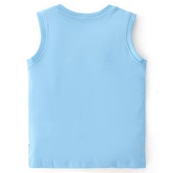 Babyhug 100% Cotton Knit Sleeveless T-Shirt with Puff Print and Tiger Graphics - Blue