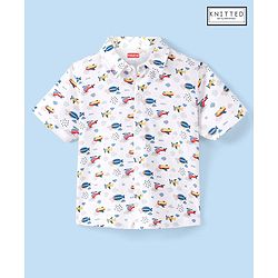 Babyhug 100% Cotton Knit Half Sleeve Shirt With Aircraft Print - White