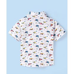 Babyhug 100% Cotton Knit Half Sleeve Shirt With Aircraft Print - White
