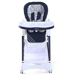 Babyhug High Chair with 7 Level Height Adjustment & Removable Cushion Seat- Navy Blue| Reclining Seat| Compact Fold| Lockable Wheels| Removable Double Food Tray| Adjustable Foot-rest| Storage Basket