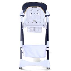 Babyhug High Chair with 7 Level Height Adjustment & Removable Cushion Seat- Navy Blue| Reclining Seat| Compact Fold| Lockable Wheels| Removable Double Food Tray| Adjustable Foot-rest| Storage Basket