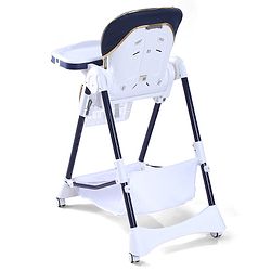Babyhug High Chair with 7 Level Height Adjustment & Removable Cushion Seat- Navy Blue| Reclining Seat| Compact Fold| Lockable Wheels| Removable Double Food Tray| Adjustable Foot-rest| Storage Basket
