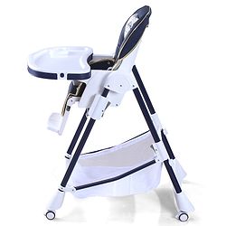 Babyhug High Chair with 7 Level Height Adjustment & Removable Cushion Seat- Navy Blue| Reclining Seat| Compact Fold| Lockable Wheels| Removable Double Food Tray| Adjustable Foot-rest| Storage Basket