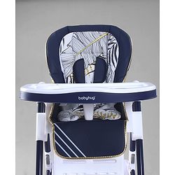 Babyhug High Chair with 7 Level Height Adjustment & Removable Cushion Seat- Navy Blue| Reclining Seat| Compact Fold| Lockable Wheels| Removable Double Food Tray| Adjustable Foot-rest| Storage Basket