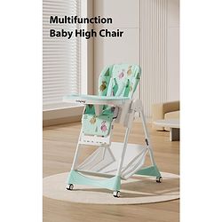 Babyhug Elevato High Chair with 7 Level Height Adjustment & Removable Cushion Seat- Sea Green| Reclining Seat| Compact Fold| Lockable Wheels| Removable Double Food Tray| Adjustable Foot-rest