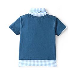 Babyhug Cotton Knit Half Sleeves Teddy Printed Over Lapping T-Shirt - Navy Blue