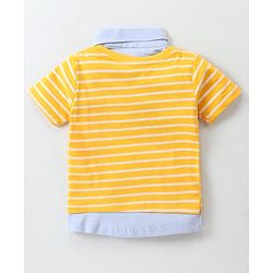 Babyhug Cotton Knit Half Sleeves Overlapped Collared  T-Shirt With Text Print - Yellow