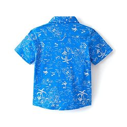 Babyhug Cotton Knit Half Sleeves Shirt Beach Theme Print- Blue